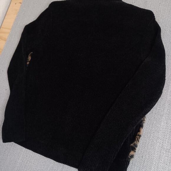 Lisa International Vintage Sherpa Sweater Womens Small Black Leopard Full Zip - Picture 6 of 13